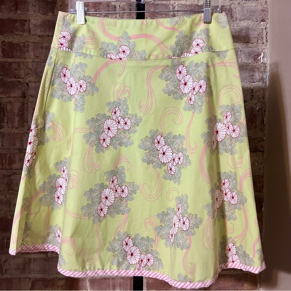 Y2K Floral A-Line Midi Skirt in Lime Green and Pink -Size M -SK10